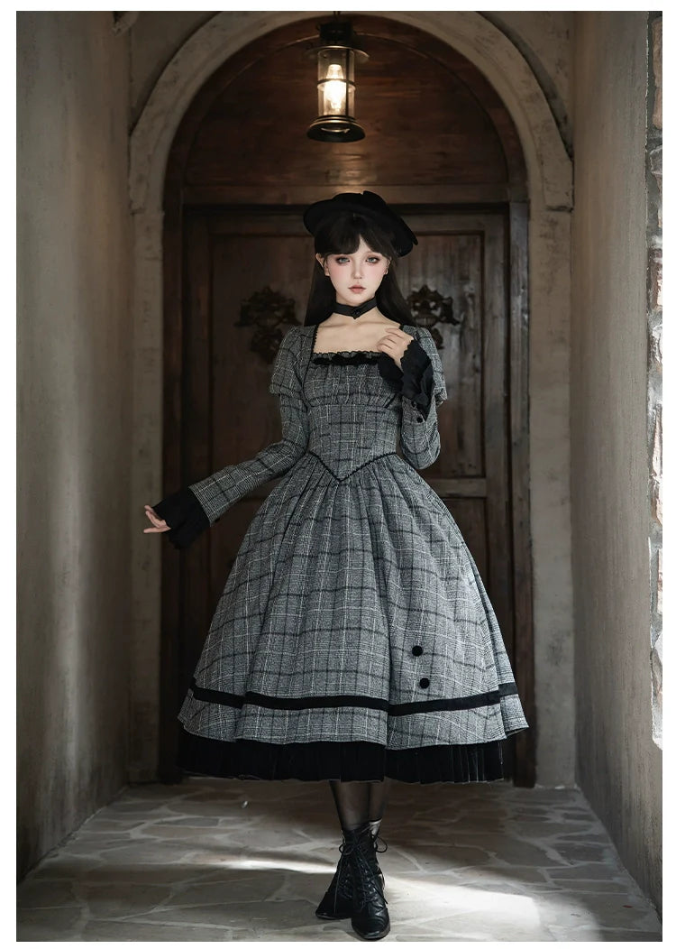 Yesterday's Epistle - Winter Classic Lolita Plaid Dress Set, Fishbone Waist - image 21