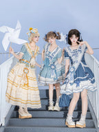Antique Naval Bear - Striped Classic Lolita Sailor Collar OP, Bear Embroidery - image 1
