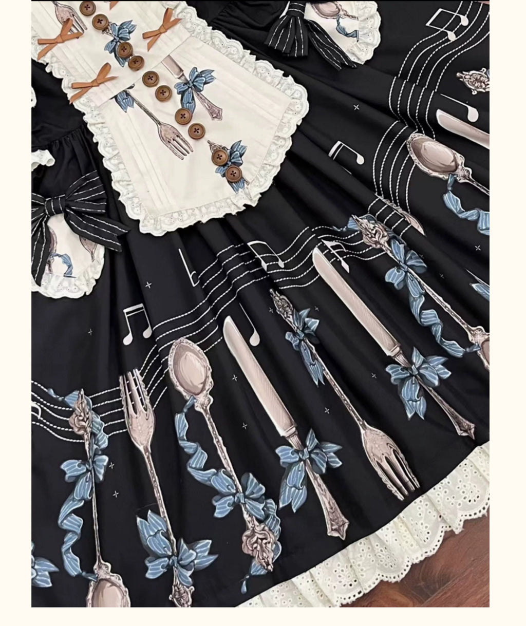 Witch's Banquet - Printed Doll-like Sweet Lolita OP, Apron-like Front and Accessories - image 6