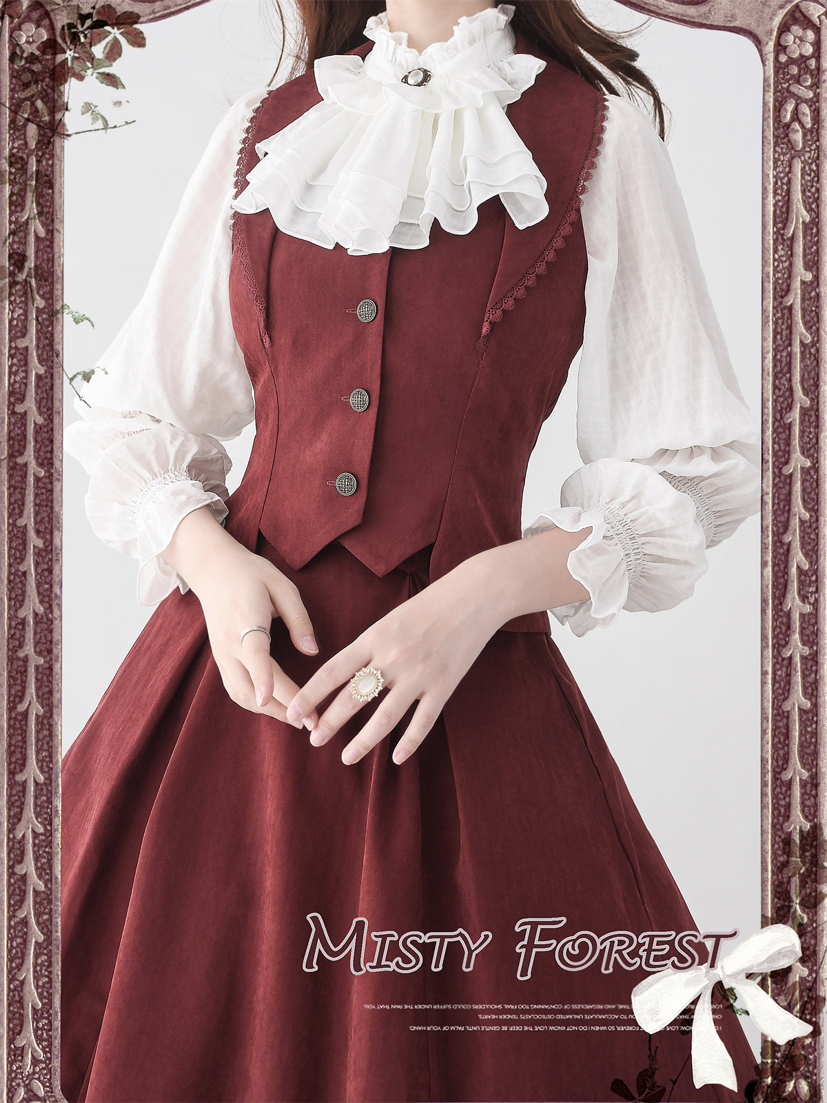 Misty Forest Elegant Vintage Lolita Fishbone Long Skirt and Vest - image 16