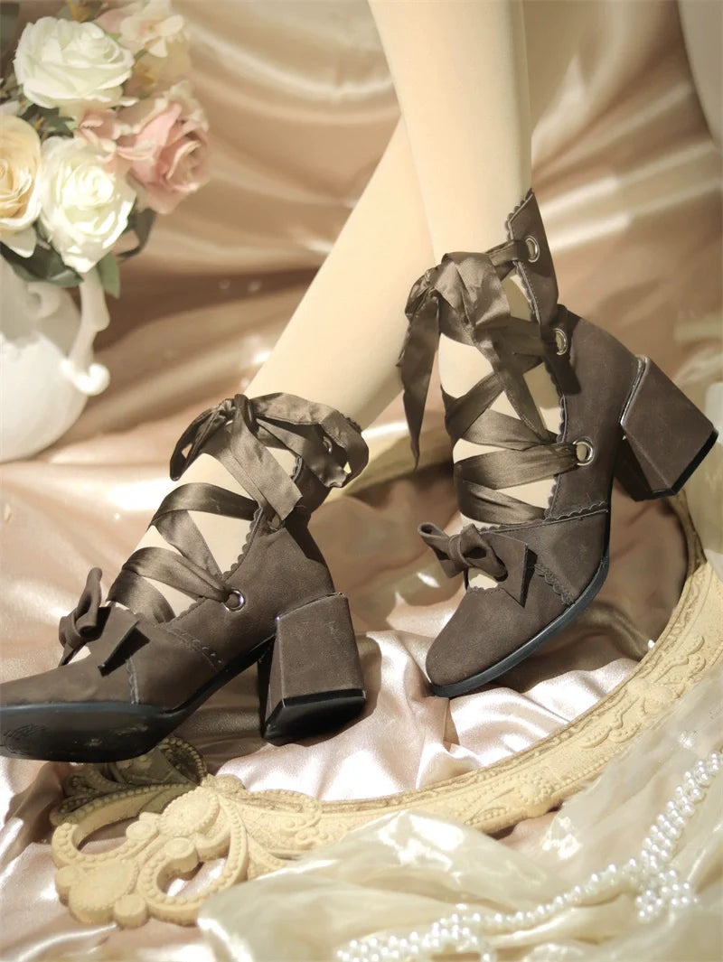 Muse Kiss - Elegant Lolita Shoes Lace-up Bow Heels Round Toe - image 20