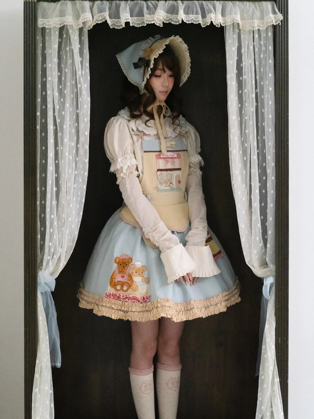 Teddy Bear Bakery Embroidered Cake Applique Sweet Lolita Suspender Skirt Set - image 6