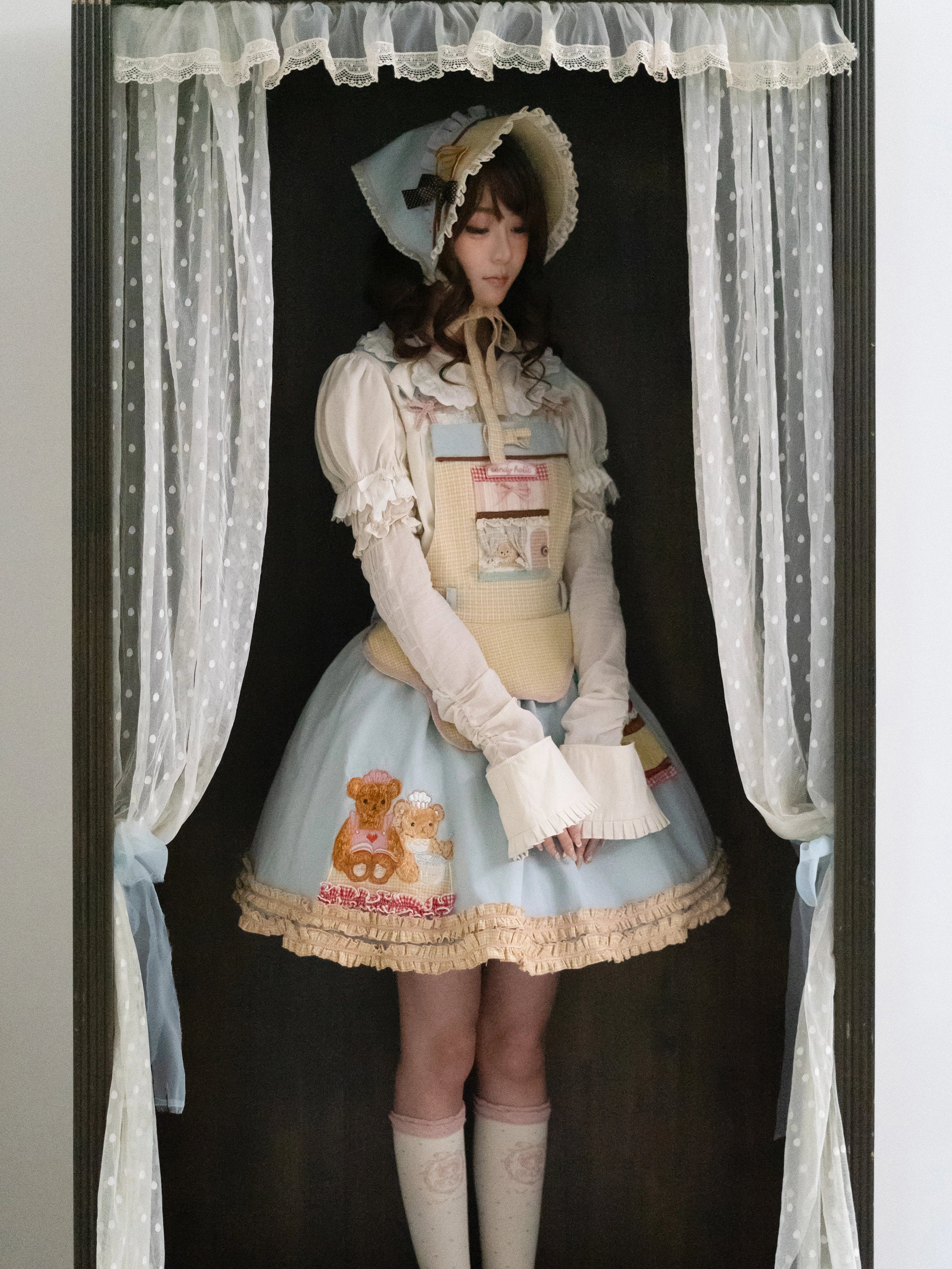 Teddy Bear Bakery Embroidered Cake Applique Sweet Lolita Suspender Skirt Set - image 6