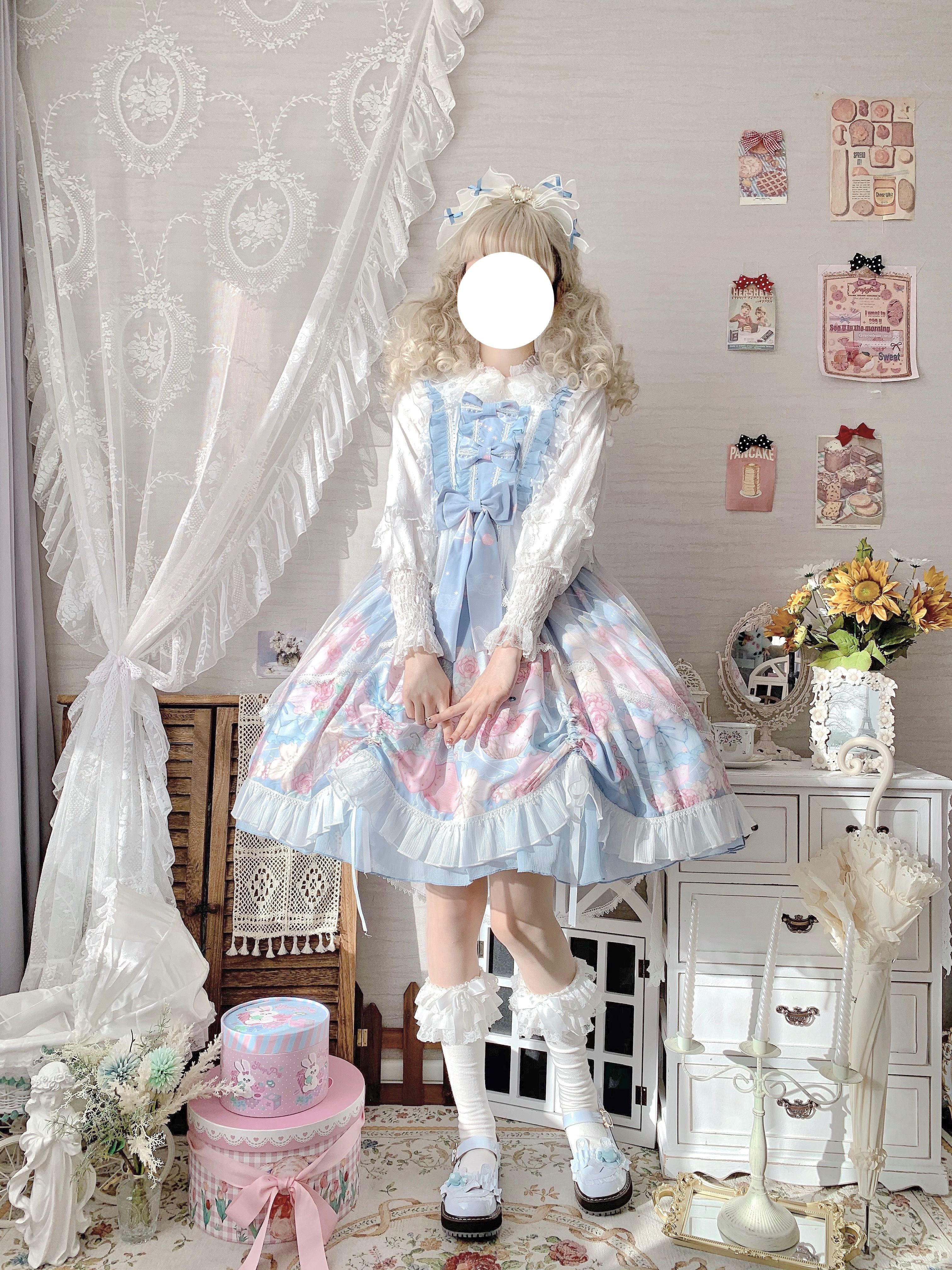 Sweet Lolita Summer JSK Dress, Wreath Bunny Printed - image 3