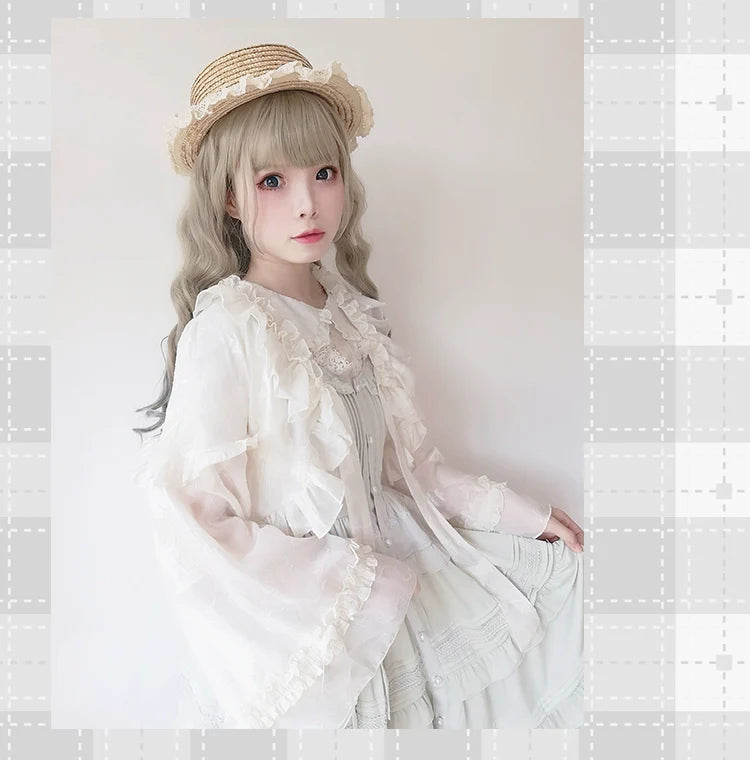 Xianbei - Sweet Lolita Chiffon Lantern Sleeve Cardigan with Bow - image 9