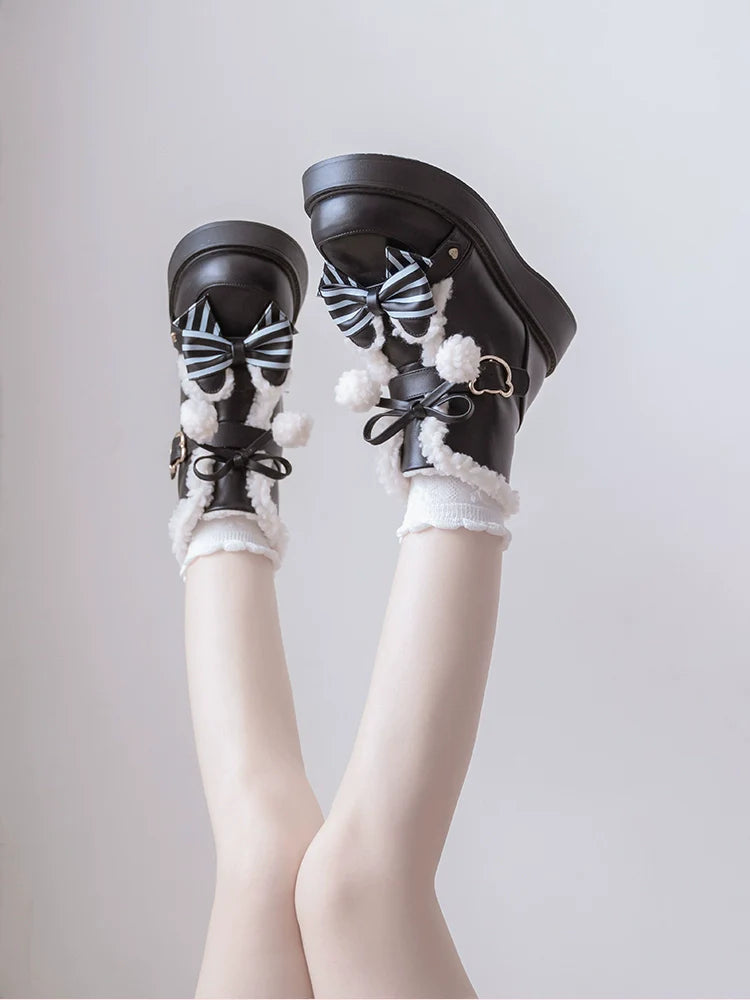 Milk Bear - Winter Lolita Shoes Thick Sole Fleece Snow Boots - image 14