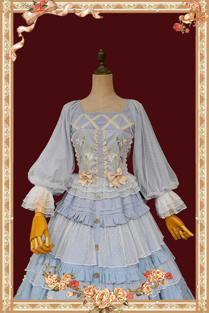 Melaleuca Lily - Embroidery Country Lolita Blouse and Skirt and Accessories - image 9
