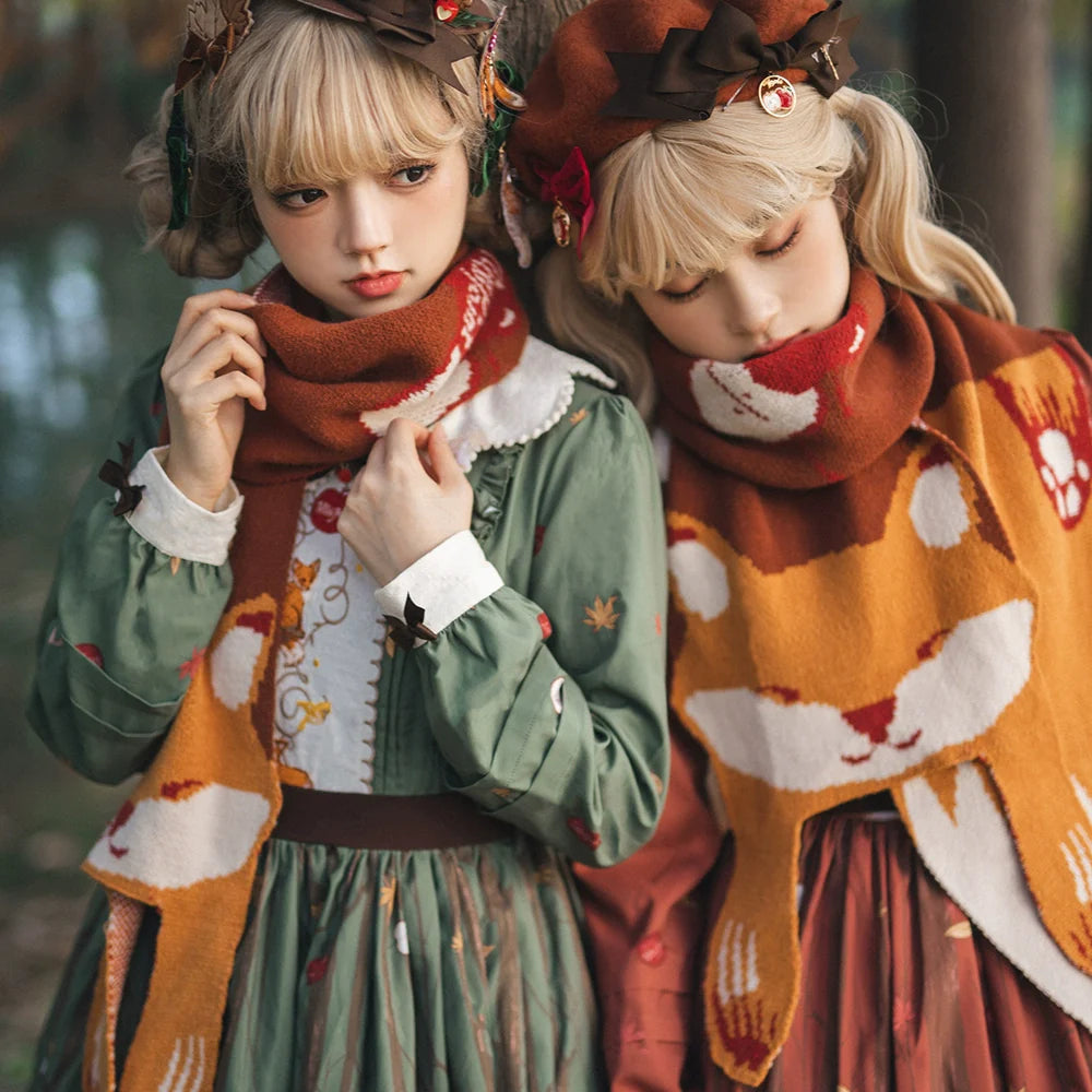 Chubby Fox in the Forest - Kawaii Lolita Accessories Knitted Fox Scarf Embroidered Faux Collar - image 18