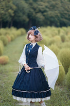 Rose Doll - Elegant Lolita Striped Fishbone Skirt - image 22