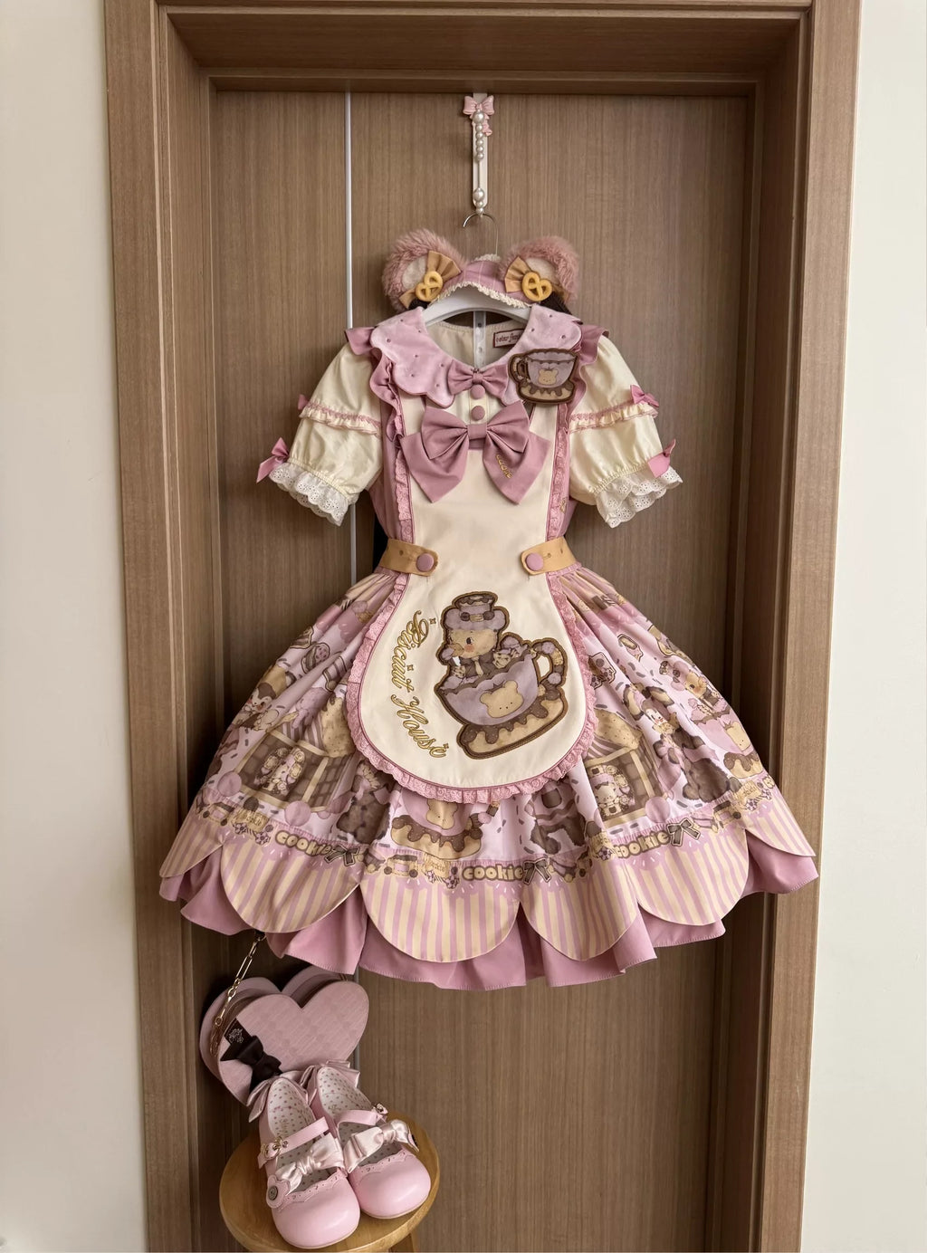 Bear Biscuit SP - Kawaii Lolita Bear Printed Dress Set with Bows - image 18