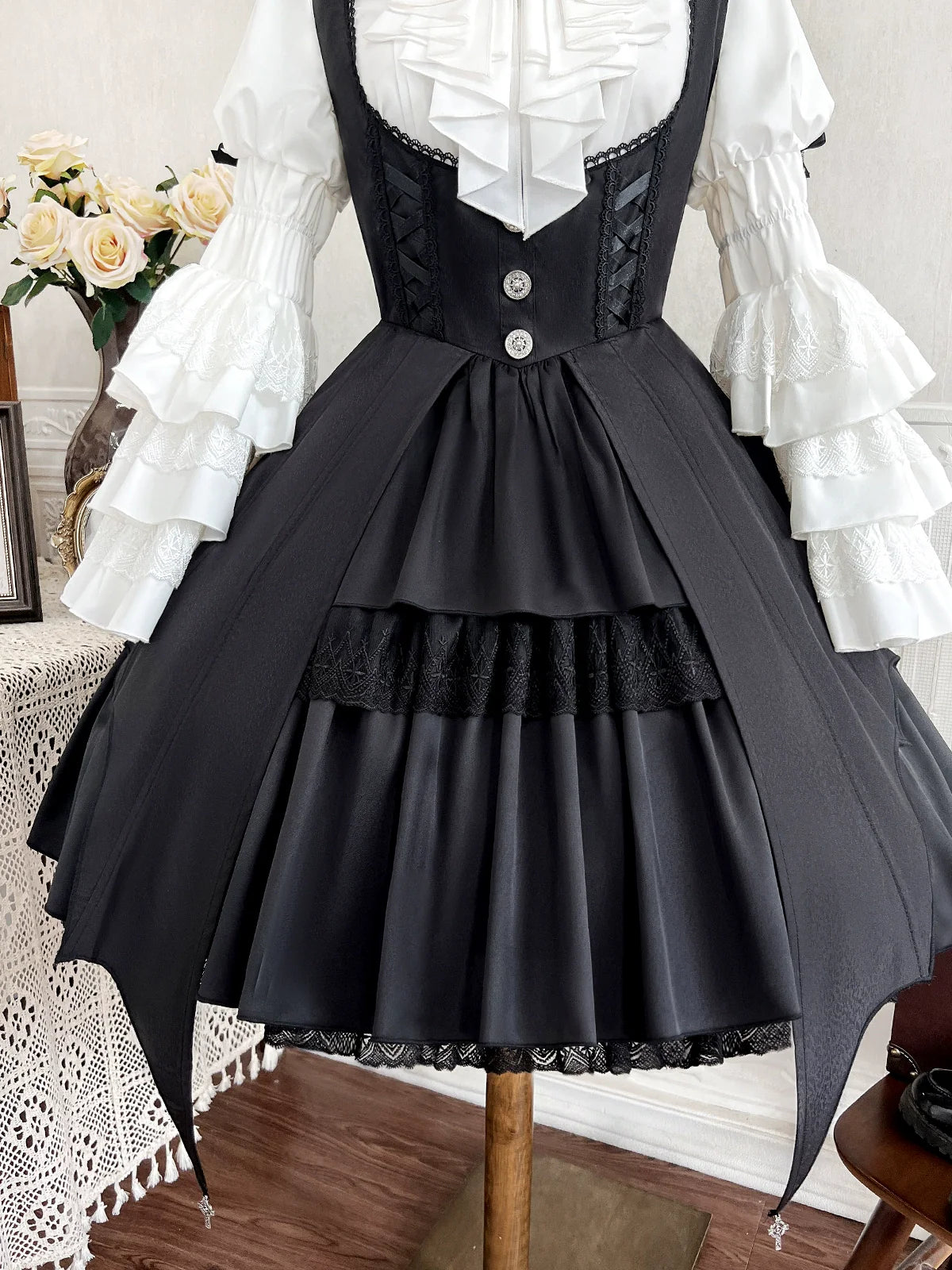 Dawn Witch - Black Gothic Lolita JSK Dress + White Blouse - image 9