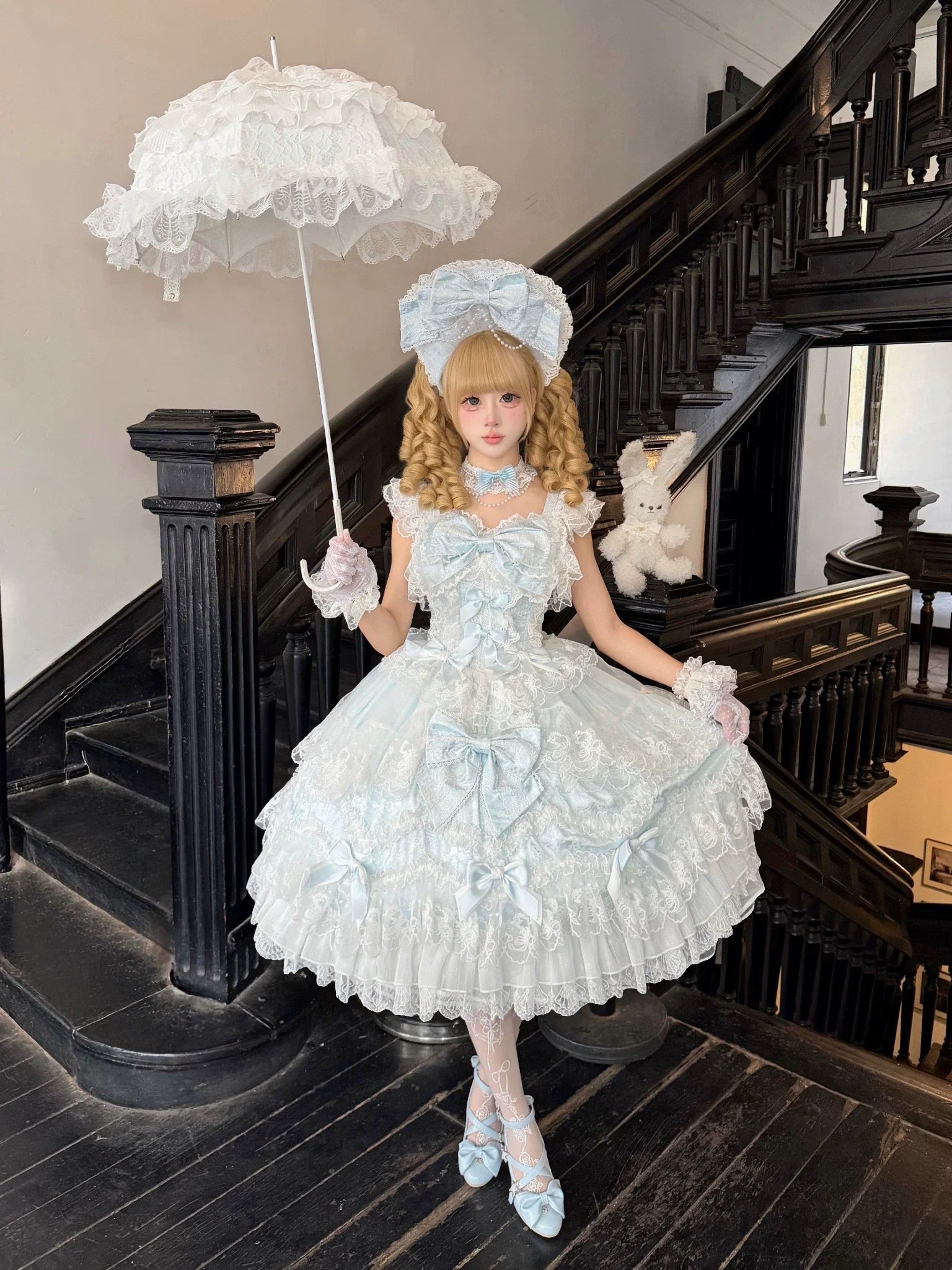 Sakura Blossom Dream - Dreamy Sweet Lolita JSK Dress, Abundant Lace & Bows - image 2