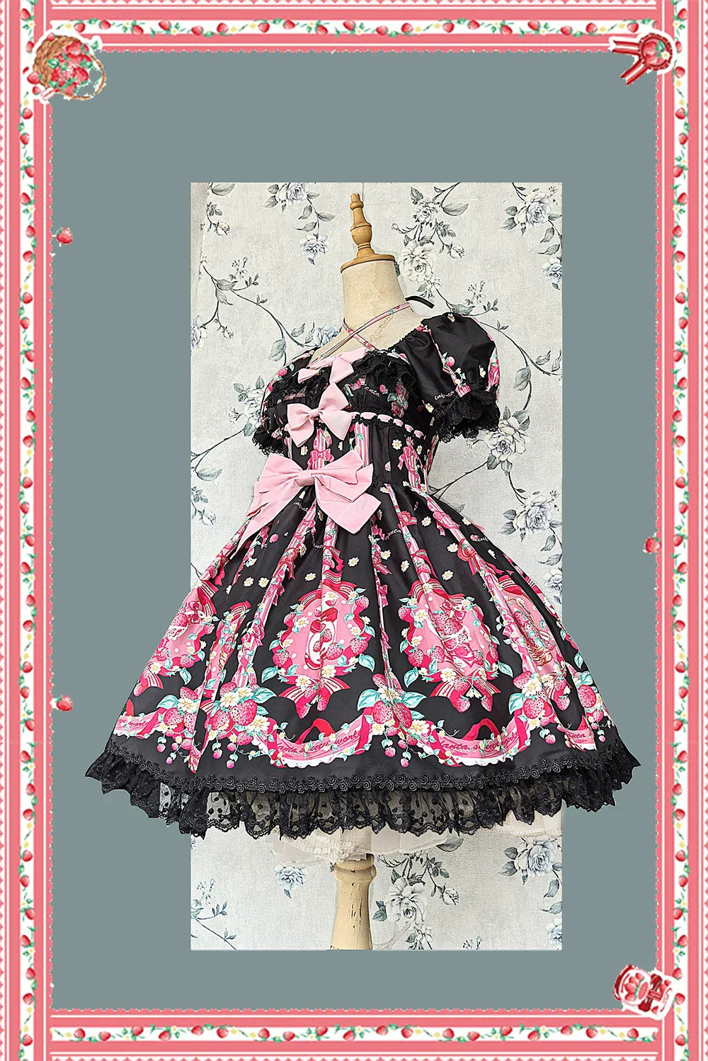 Strawberry Chef - Printed Old School Lolita OP and Accessories - image 18