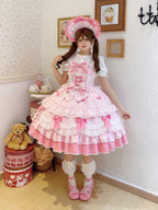Fondant Cake - Summer Sweet Lolita JSK Dress, Tiered Ruffles and Bows - image 1