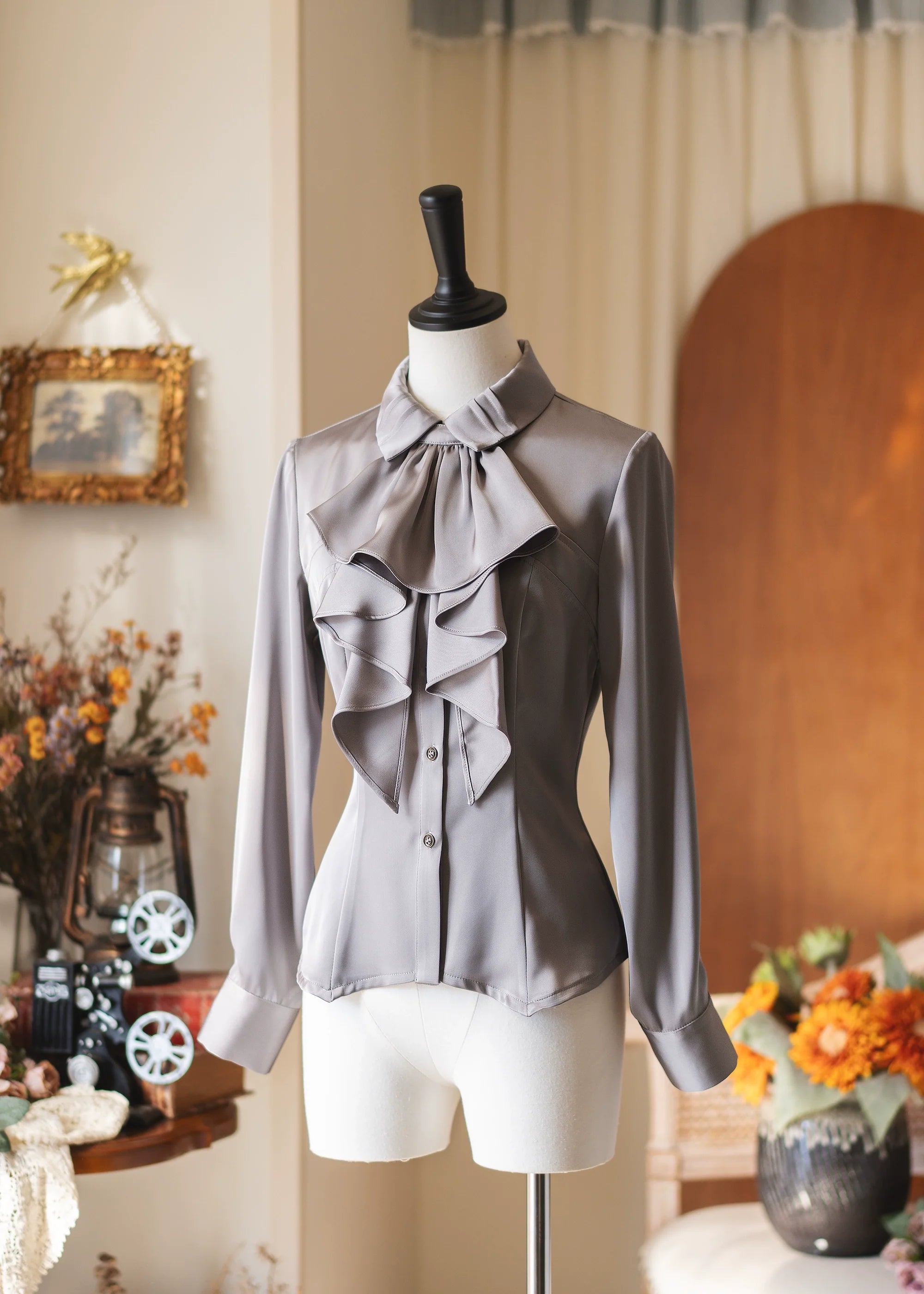 Forest Dew - Elegant Lolita Slim-Fit Shirt with Detachable Jabot - image 3