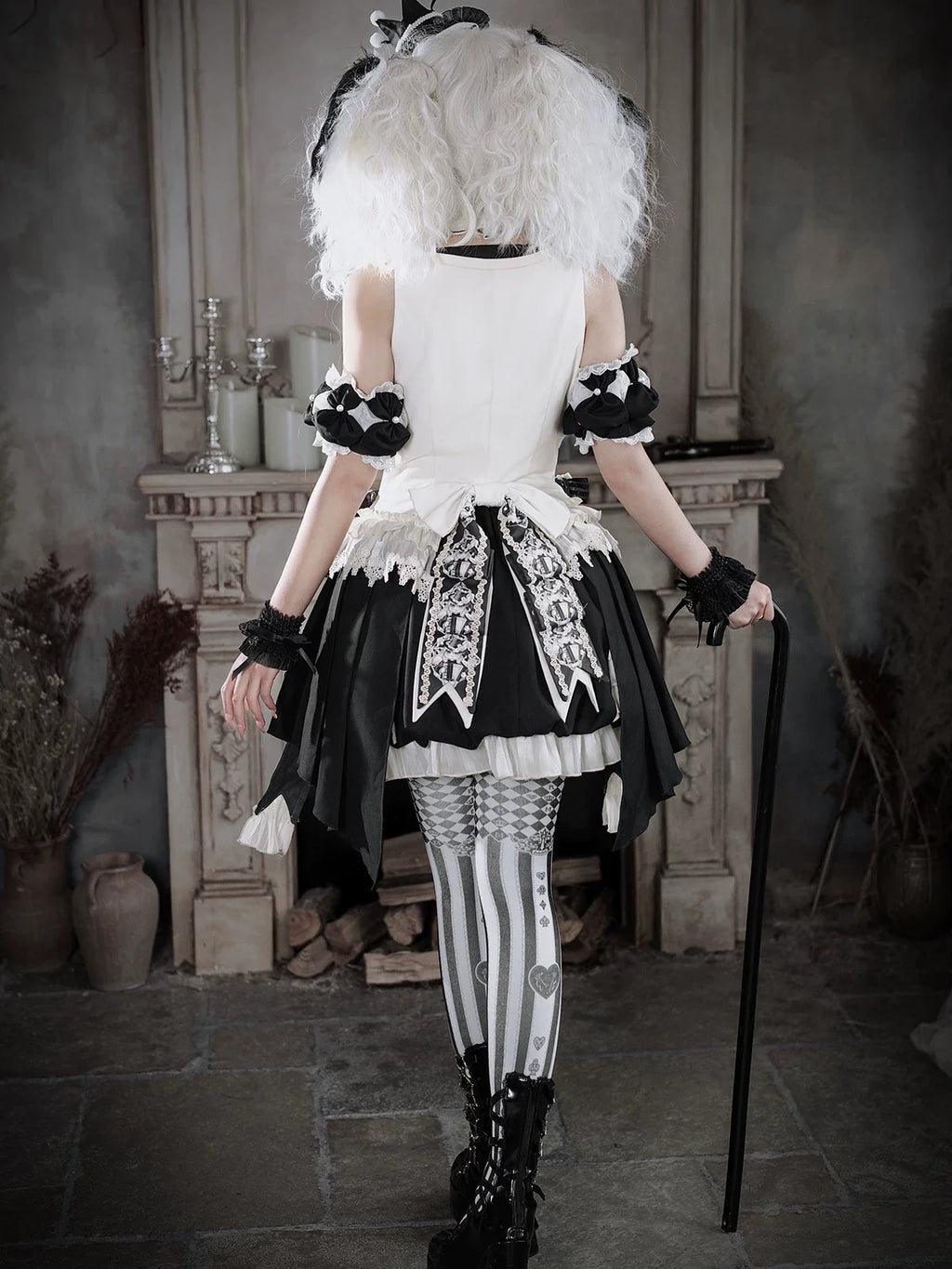 Black Candy Cane Stripe Circus Gothic Lolita Vest Skirt Full Set - image 6