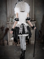 Black Candy Cane Stripe Circus Gothic Lolita Vest Skirt Full Set - image 6