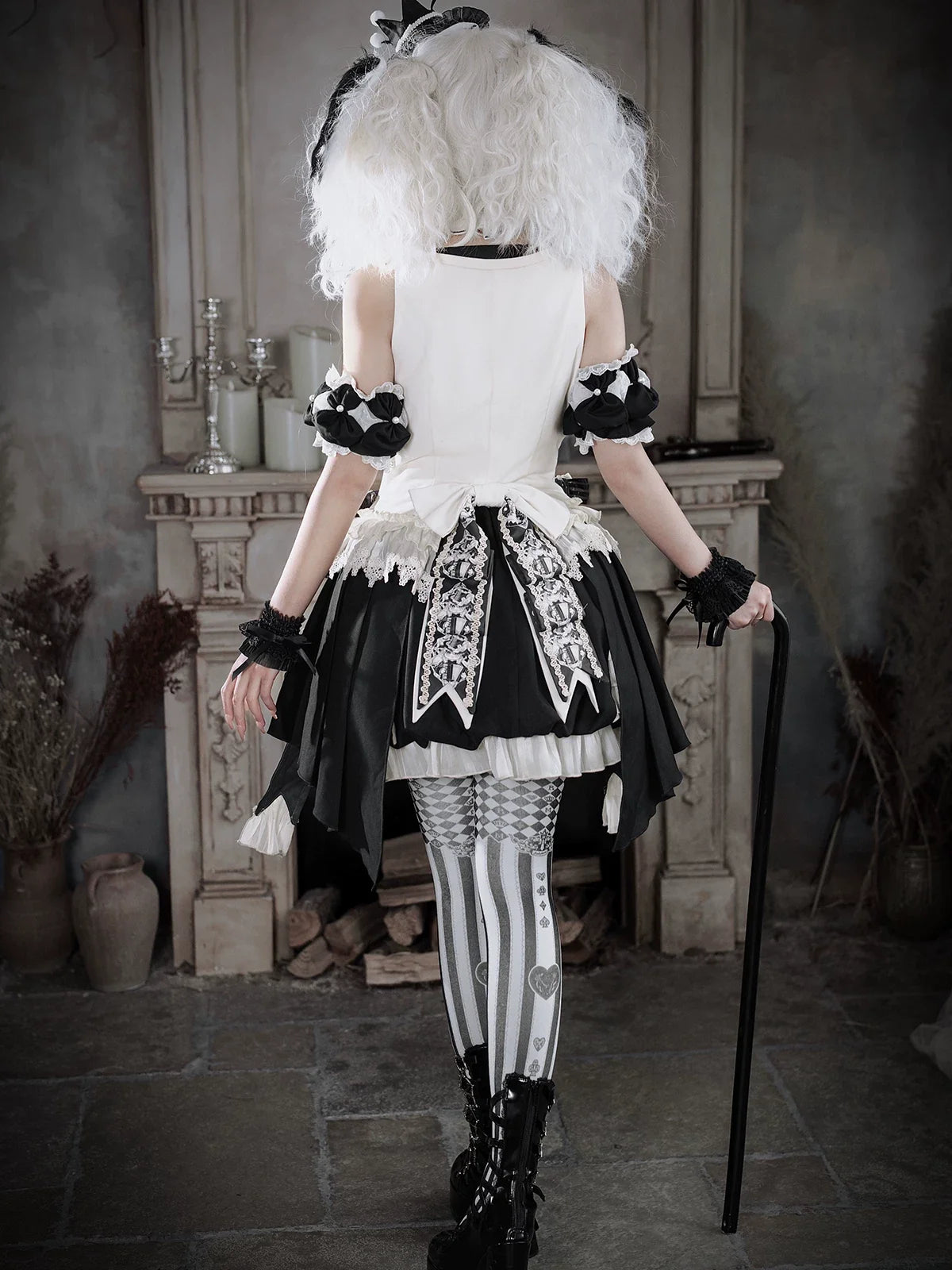 Black Candy Cane Stripe Circus Gothic Lolita Vest Skirt Full Set - image 6