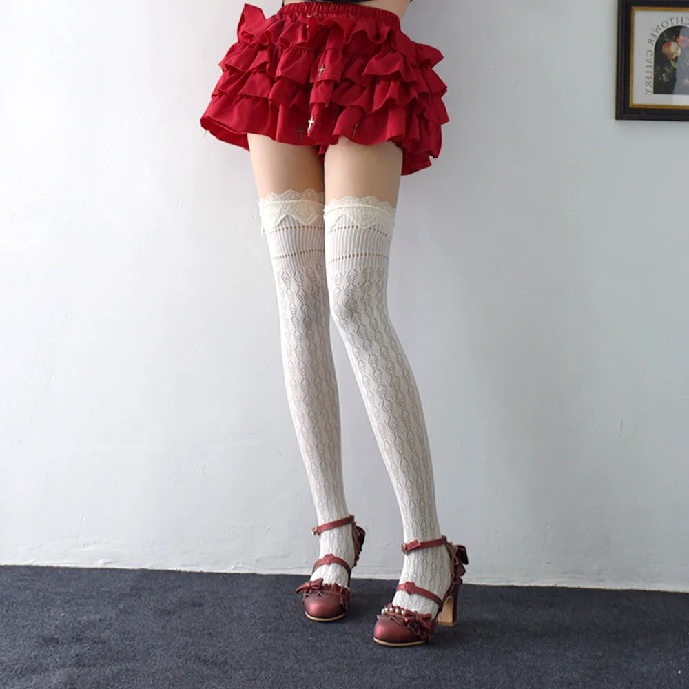 Wuxiaoliu Lolita Fishnet Stockings with Lace Cuffs - image 10
