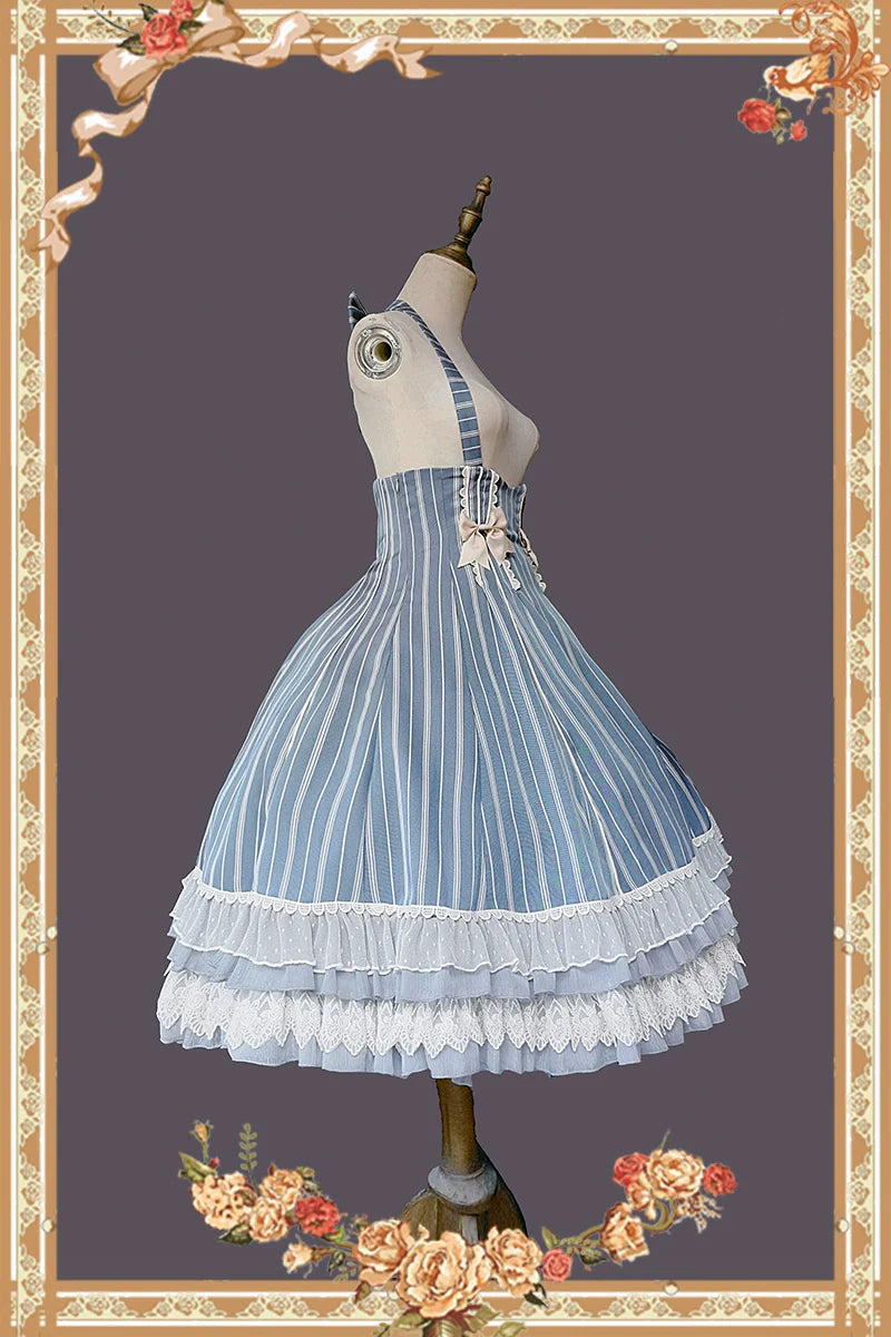 Elegant Lolita Stripe High-waist Jumper Dress Set and Cape - image 44