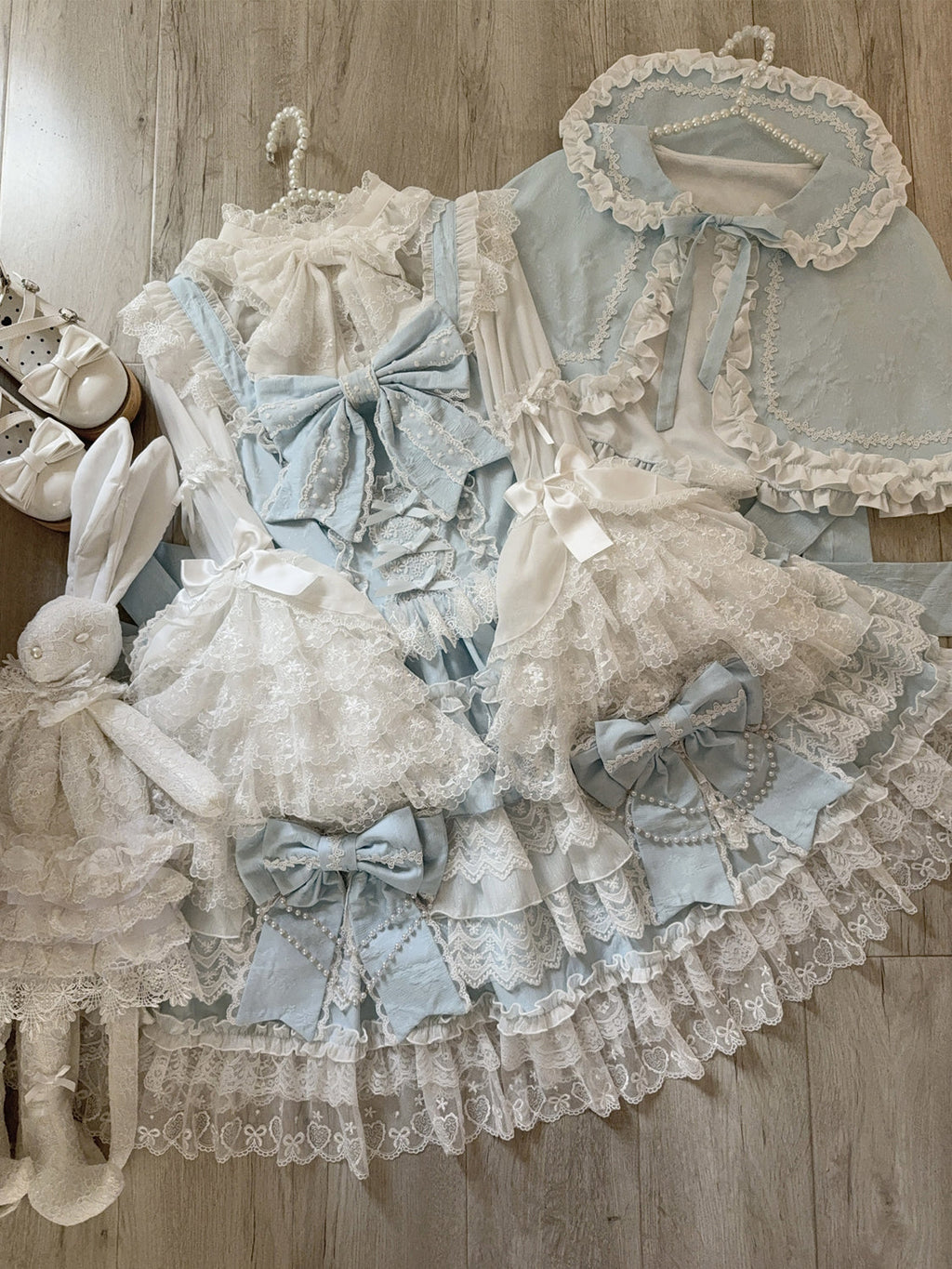 Cross Heart Knot - Sweet Lolita JSK Suit Tiered Ruffles Dress with Lace Blouse - image 24