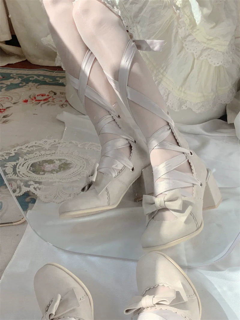 Muse Kiss - Elegant Lolita Shoes Lace-up Bow Heels Round Toe - image 34