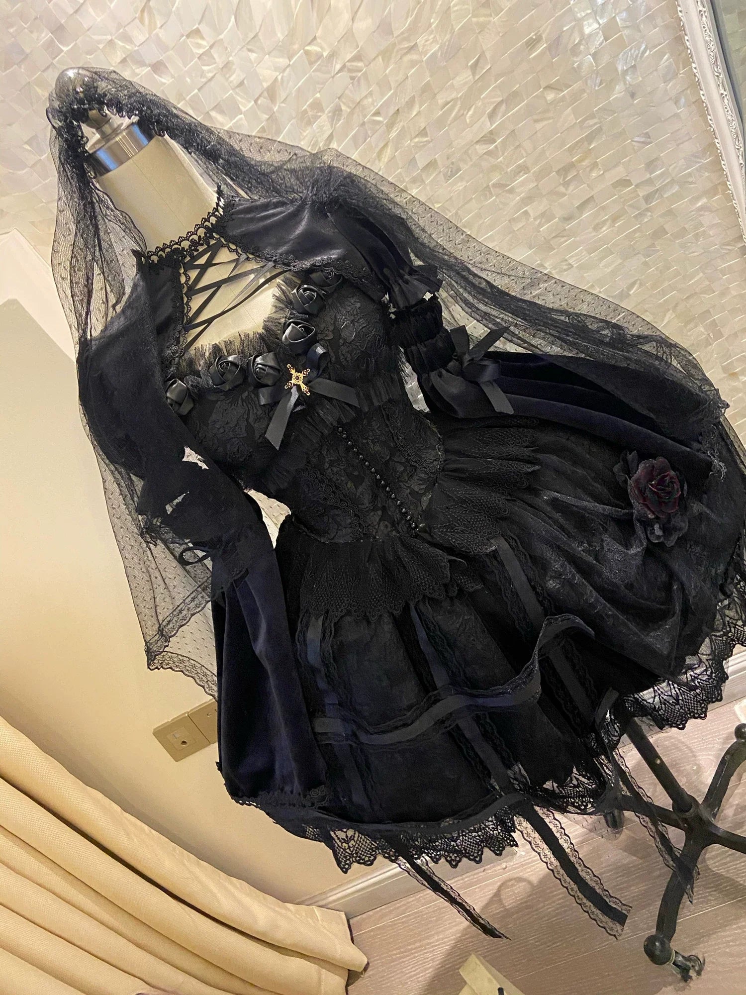 Rose Cage - Gothic Lolita Black Suspender Dress - image 14