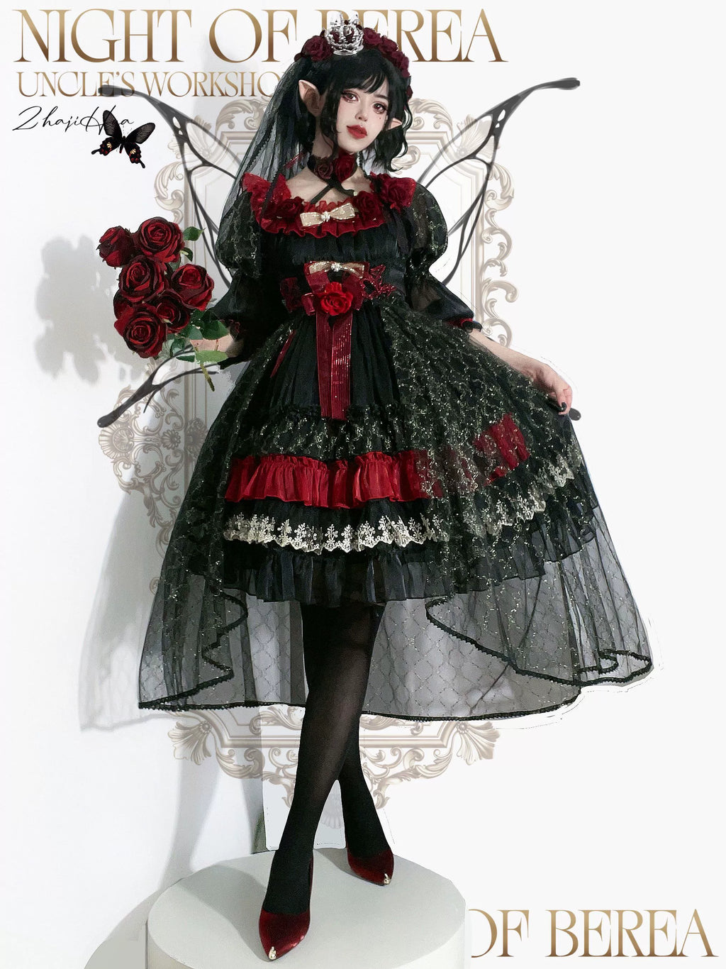 Night of Berea Gothic Lolita OP Dress in Black and Red - image 8