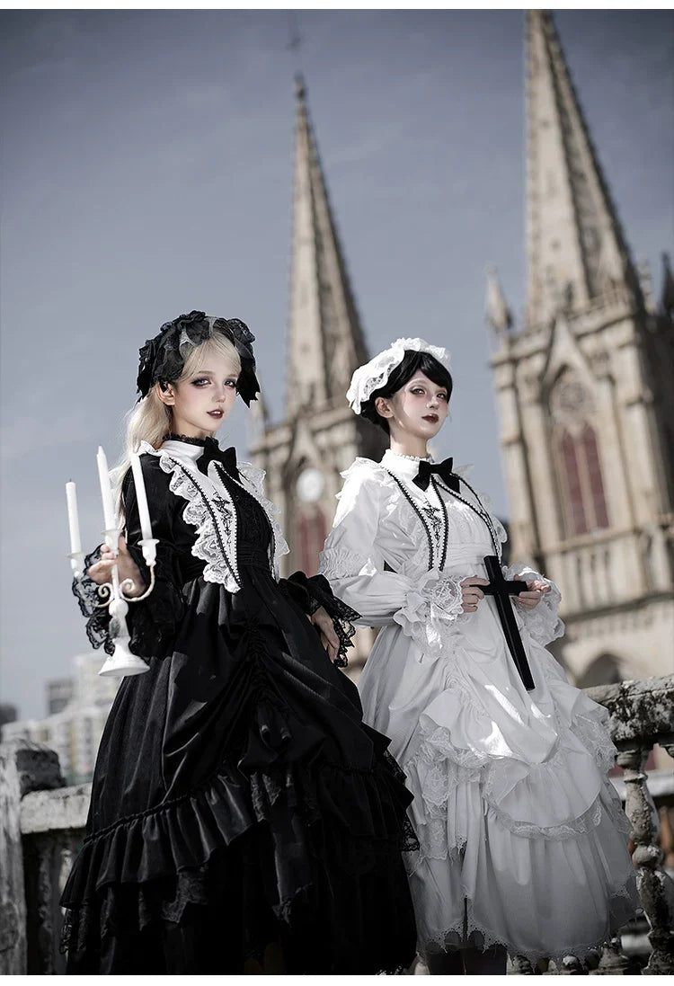 Dawn Bell & Dusk Song - Gothic Lolita Velvet OP Dress, Back Zipper and Accessories - image 12