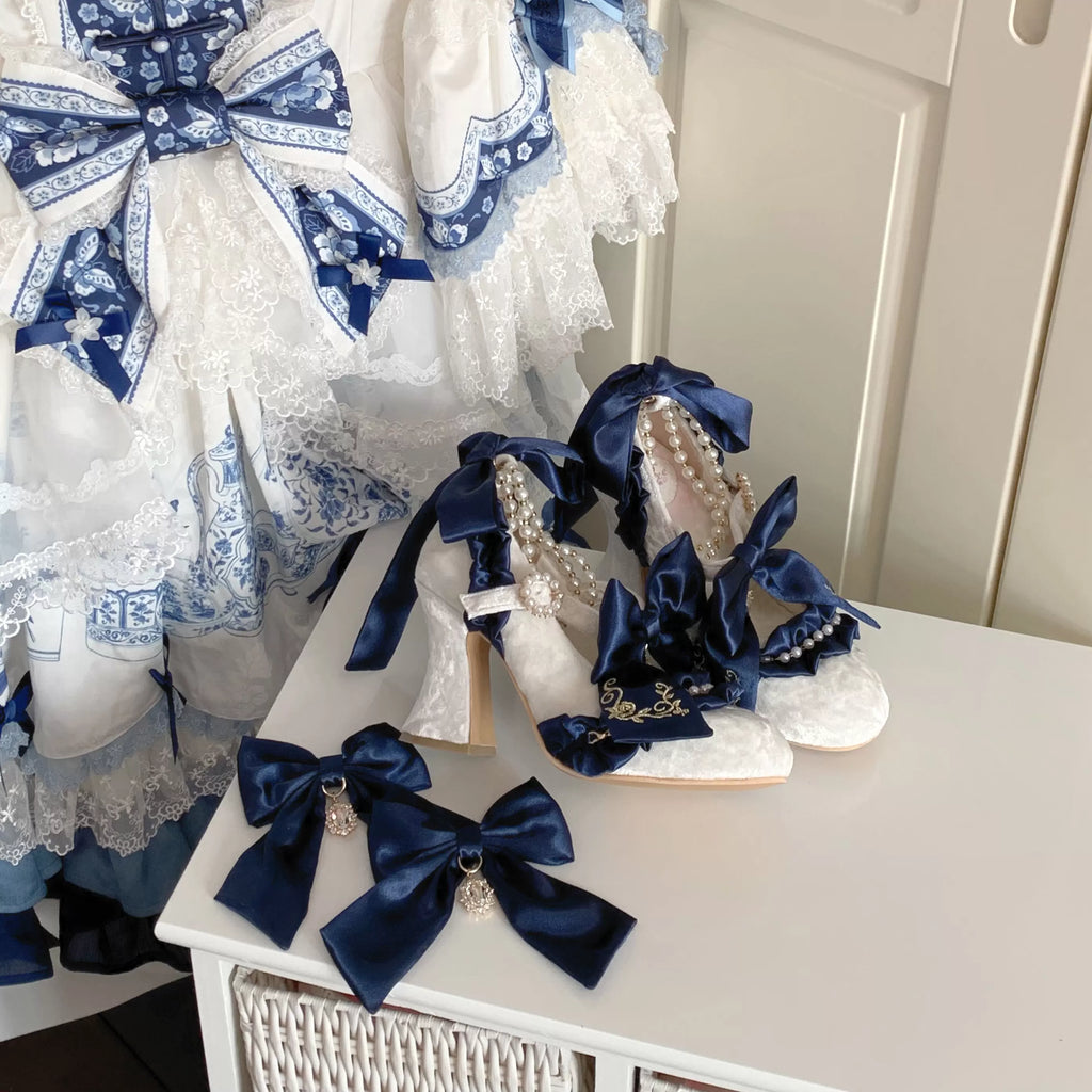 Ribbon Anthem - Wedding Classic Lolita Heels with Detachable Bow and Pearl Ribbon - image 12