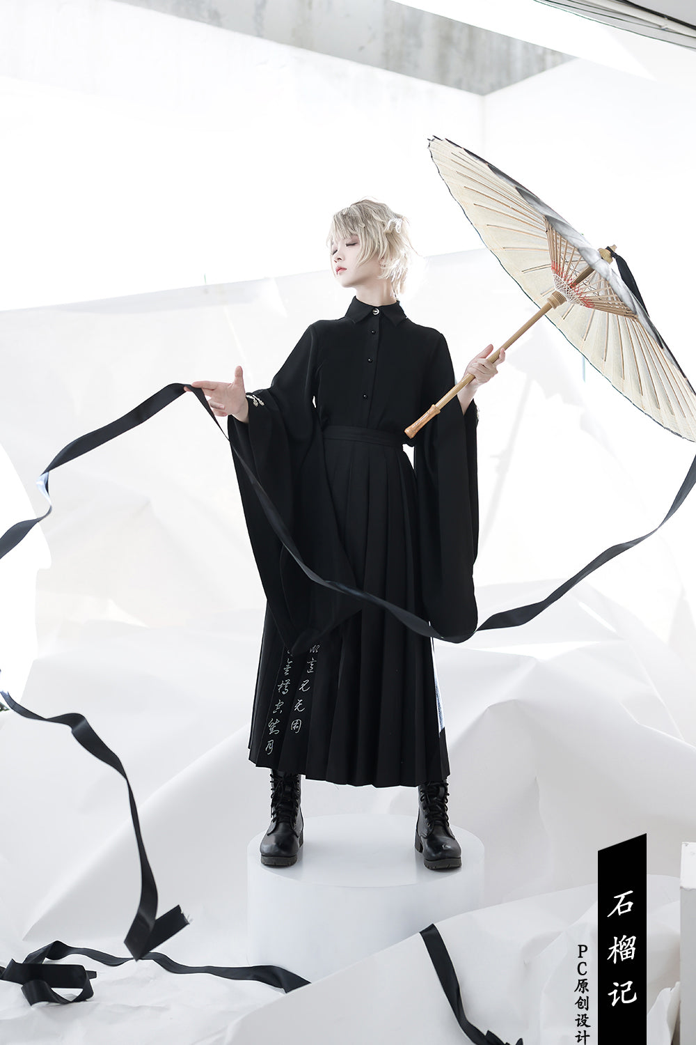 Pomegranate Note - Black Pleated Ouji Skirt - image 14