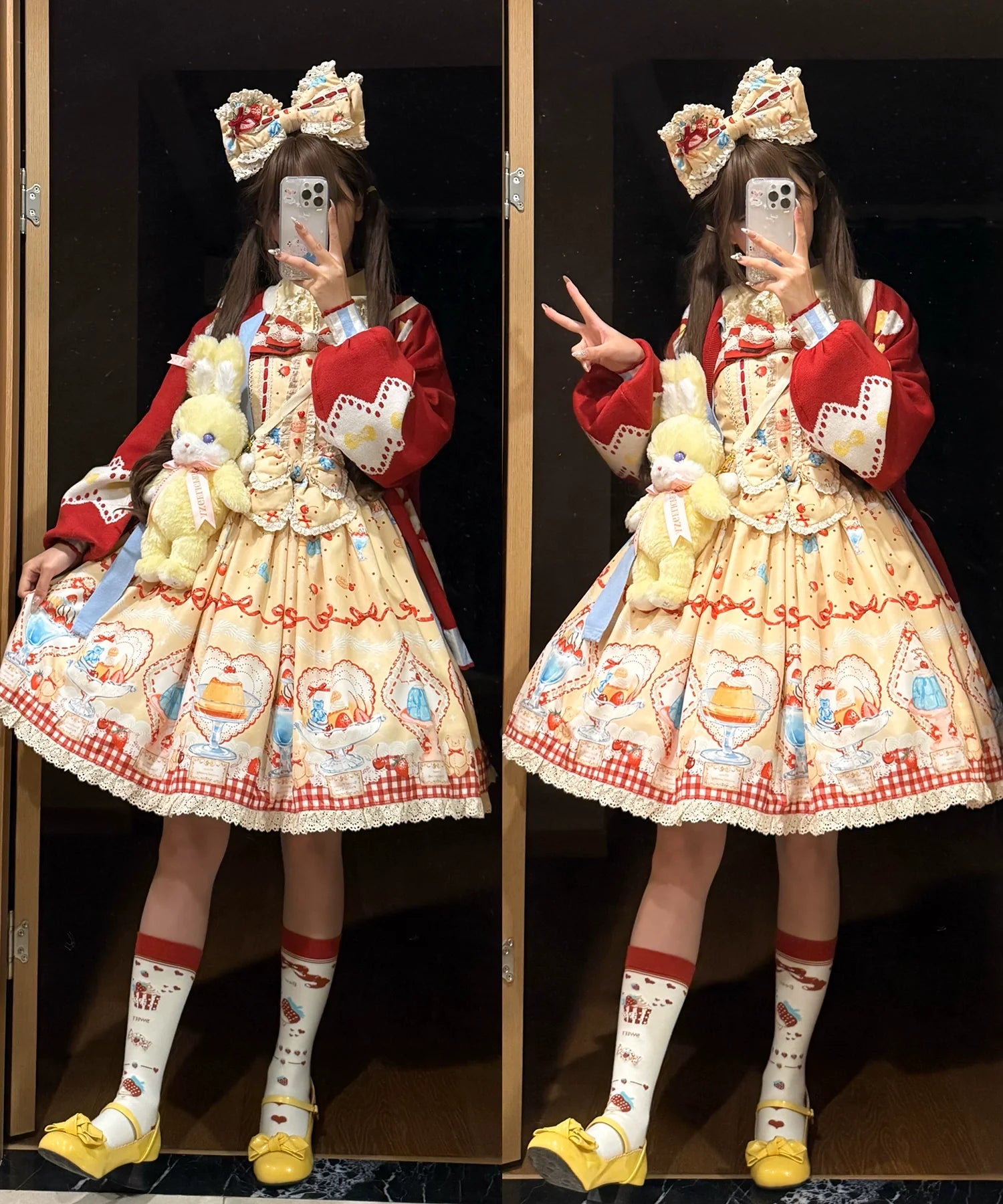 Showa Dessert Showcase - Kawaii Lolita JSK/Salopette Dress Suit, Pudding-Inspired - image 67
