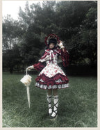 Burgundy Rose - Floral Printed Old School Lolita JSK, Elegant Cape and Accessories - image 8