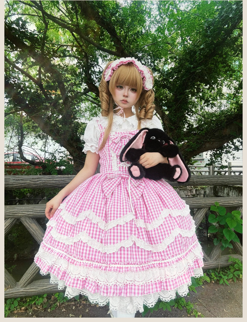 Plaid Baileys - Pink Plaid Old School Lolita JSK Dress - image 5