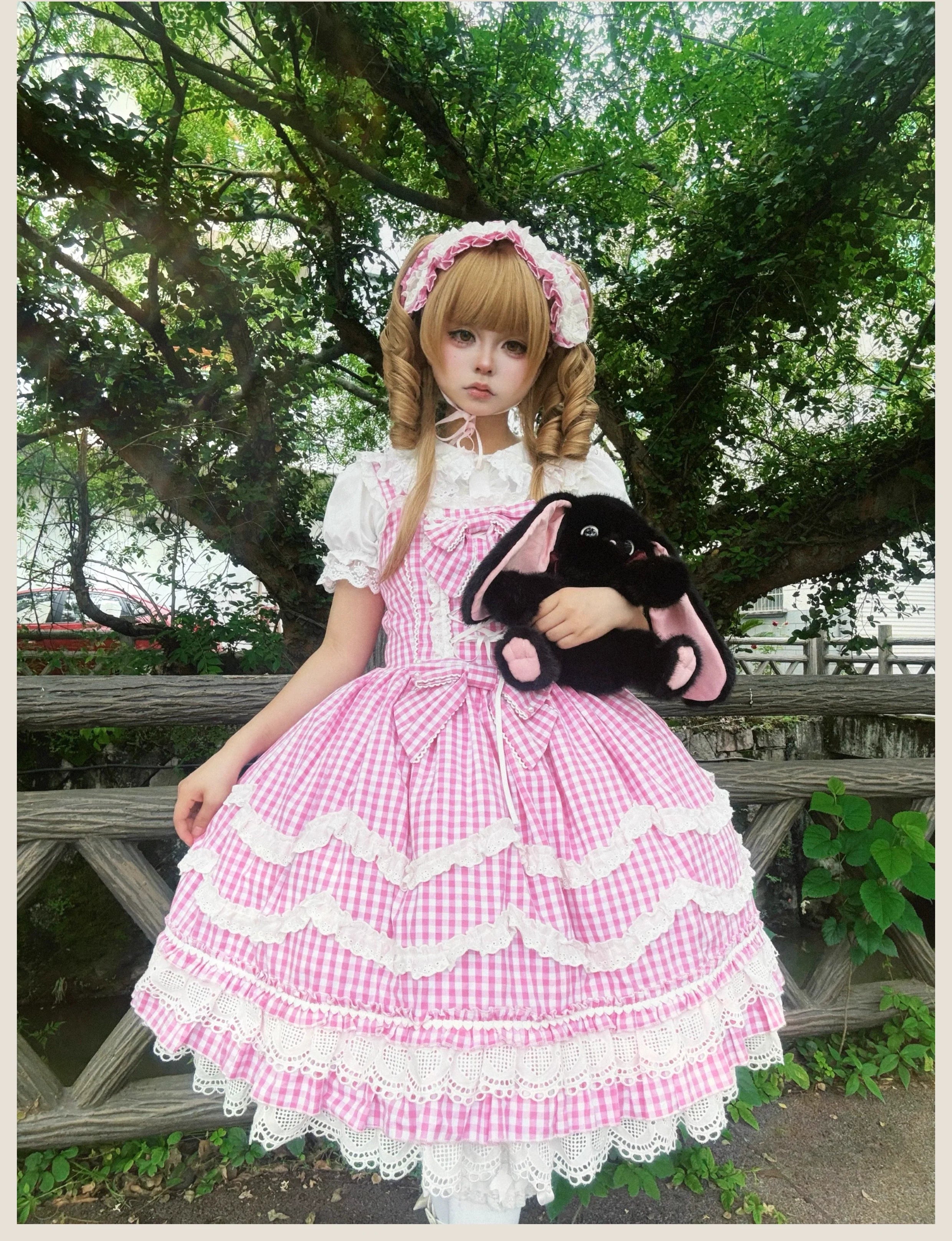 Plaid Baileys - Pink Plaid Old School Lolita JSK Dress - image 5