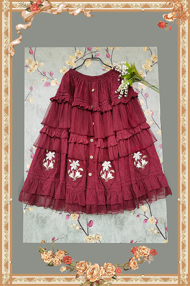 Melaleuca Lily - Embroidery Country Lolita Blouse and Skirt and Accessories - image 24