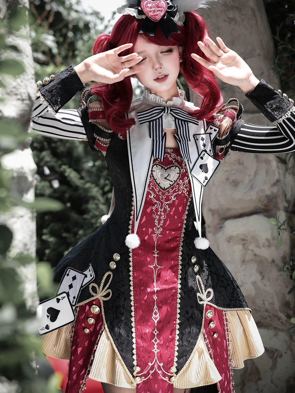 Gothic Lolita Jacquard Dress with Pointed Tail Hem and Accessories - image 10
