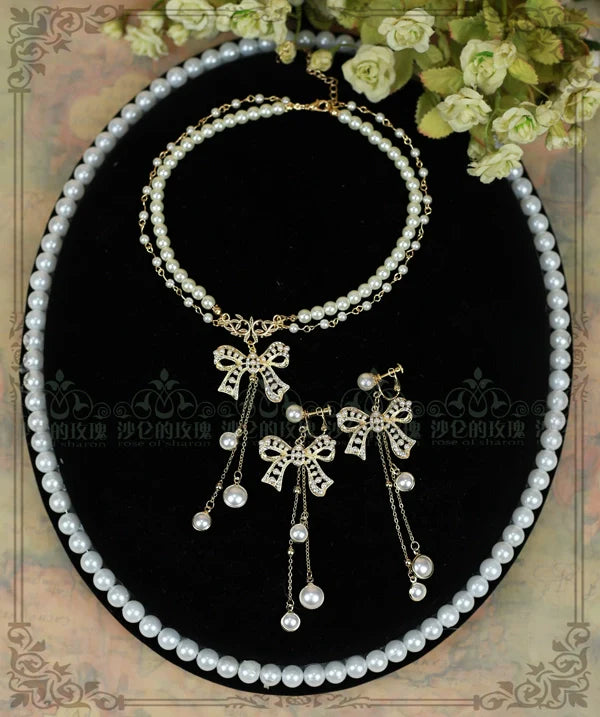 Classic Artificial Pearl Necklace, Butterfly Pendant - image 3