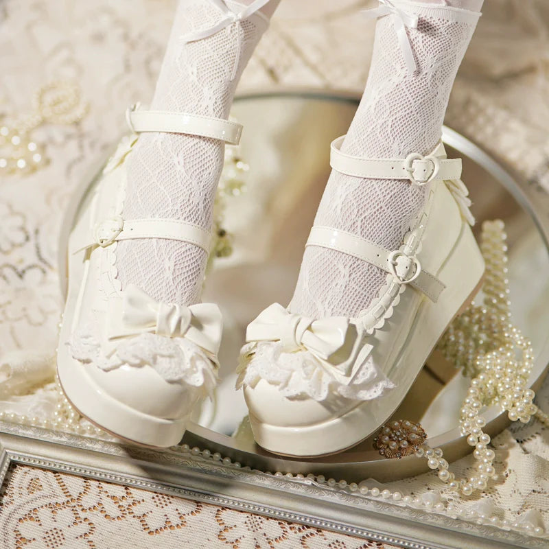Milky Puff - Sweet Lolita Heels Shoes, Round Toe With Petite Wedge - image 30