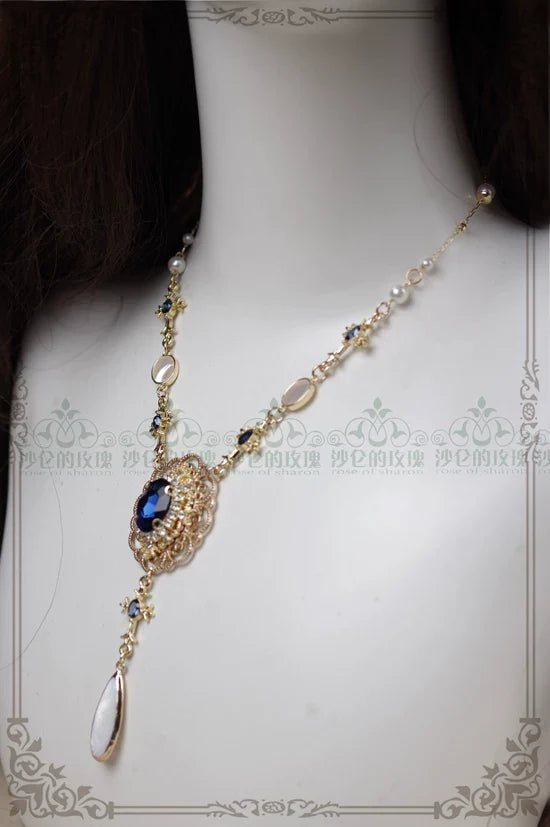 Classic Lolita Necklace & Earrings, Artificial Pearl Rhinestone - image 3