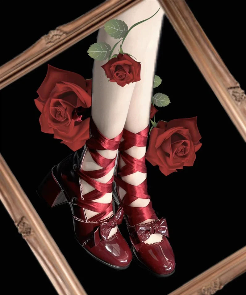 Muse Kiss - Elegant Lolita Shoes Lace-up Bow Heels Round Toe - image 6
