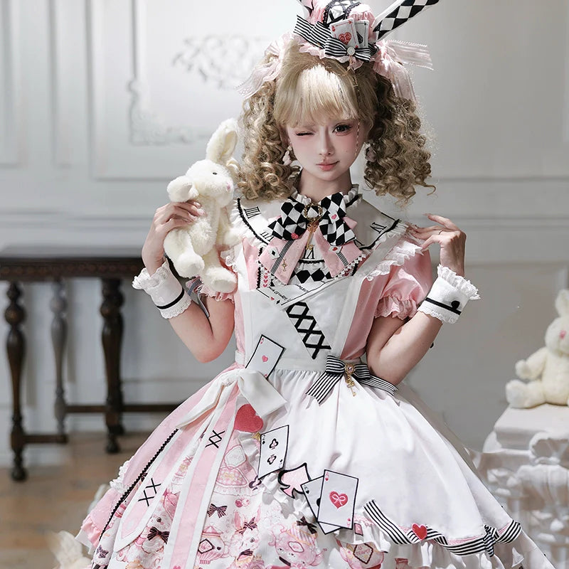 Alice - Kawaii Lolita OP Dress, Rabbit & Playing Card Motifs - image 30