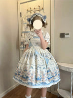 Blueberry Tart Party - Sweet Blue Lolita Salopette Dress Blueberry Tart Print JSK Dress and Accessories - image 4