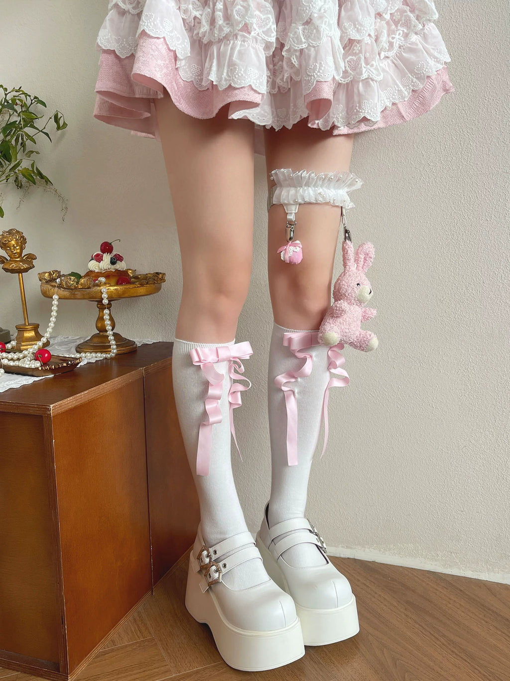 Sweet Lolita Calf Socks and Rabbit Bow Leg Garter - image 3