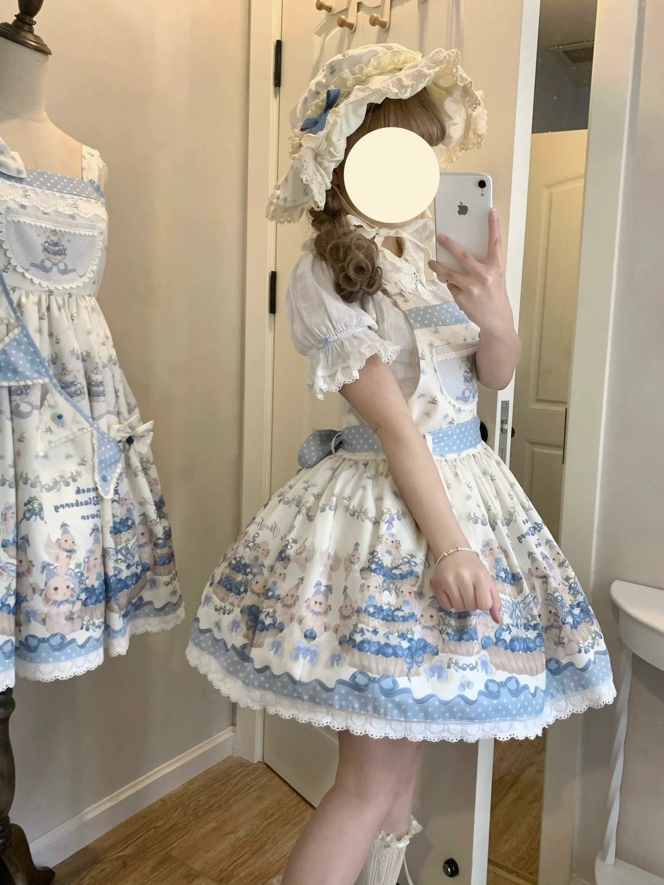 Blueberry Tart Party - Sweet Blue Lolita Salopette Dress Blueberry Tart Print JSK Dress and Accessories - image 6