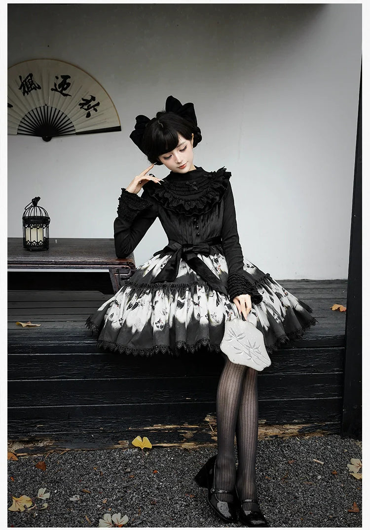 Dead Leaf Butterfly Gothic Lolita JSK and OP Dress Set - image 14