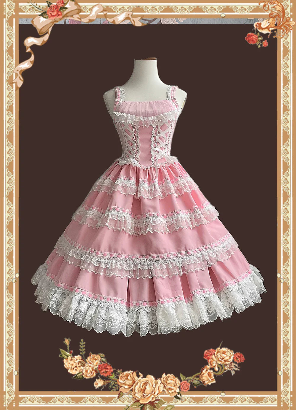 Mirror Doll - Old School Lolita Tiered Hem JSK with Polka Dot Lace and Accessories - image 14