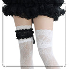 Wuxiaoliu Gothic Lolita Lace Stockings with Bow Garter - image 6