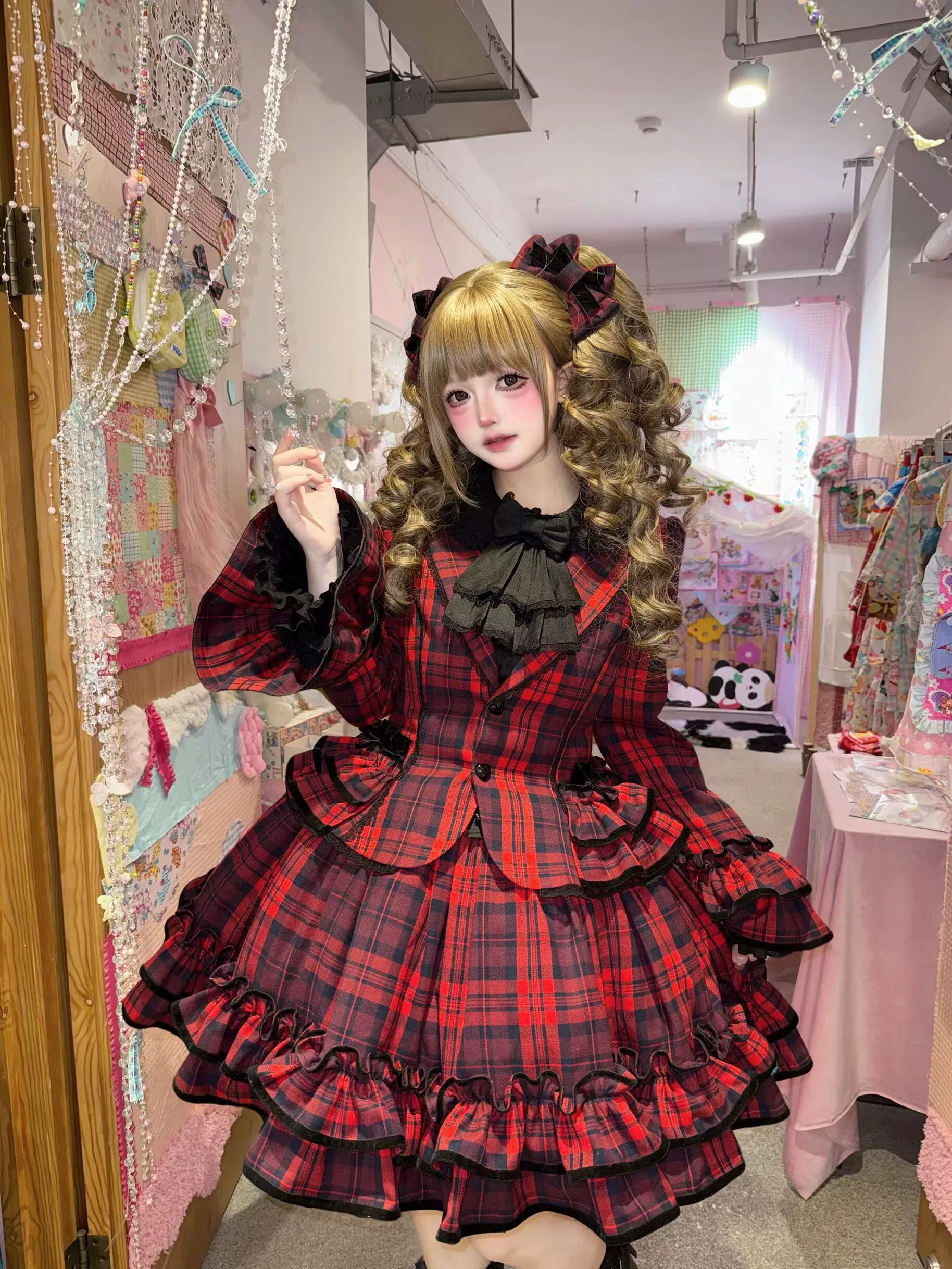 Chris's Notes - Old School Lolita Plaid Coat Set, Tiered Skirt - image 4