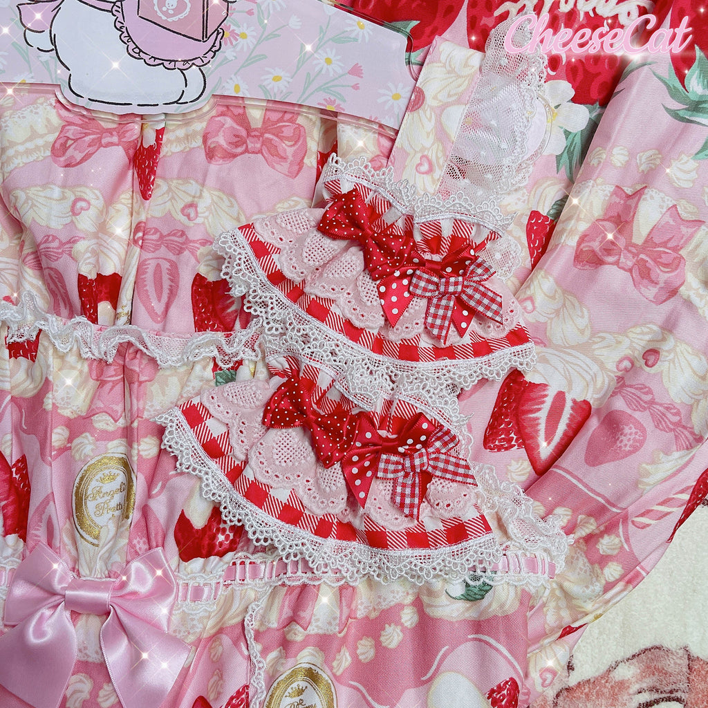 Cheese Cat - Sweet and Playful Strawberry Gingham Lace Cuffs - image 35